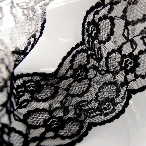 3/4 Wide Black Stretch Scallop Lace Trim, Made in France, Sold by the Yard