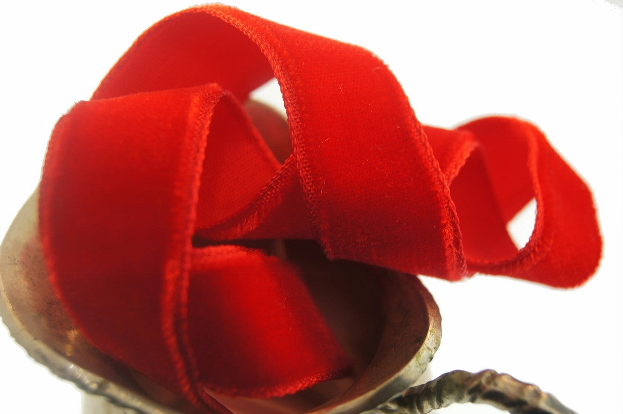 5/8" French Velvet Ribbon Classic Red Vintage Velvet Ribbon