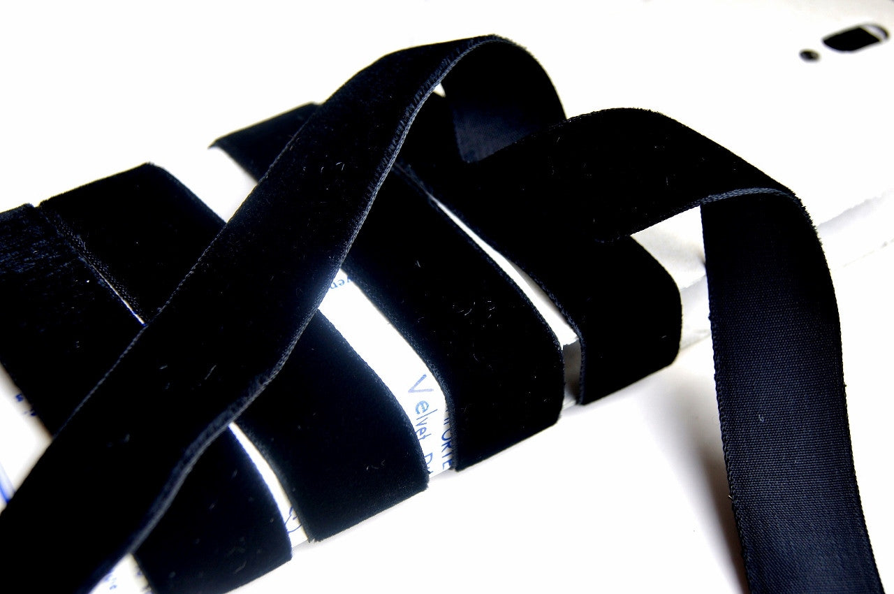7/8" French Velvet Ribbon Black Vintage Velvet Ribbon