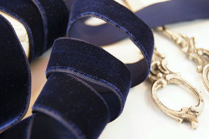 7/8" French Velvet Ribbon Navy Velvet Ribbon Vintage from France 22mm