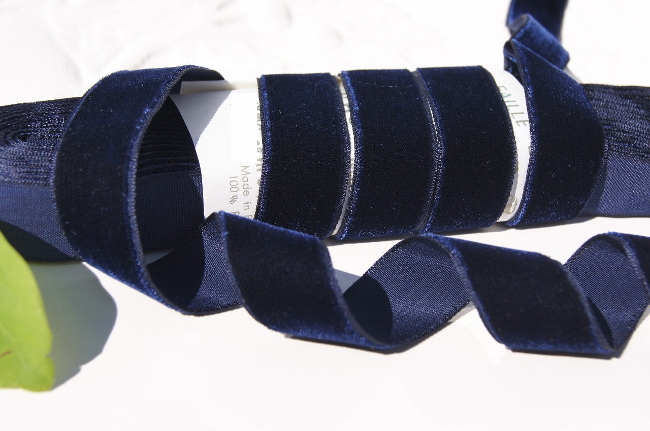 7/8" French Velvet Ribbon Navy Velvet Ribbon Vintage