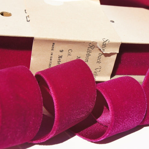 Fuchsia Wine Satn Back Velvet Ribbon Vintage from Switzerland 40mm