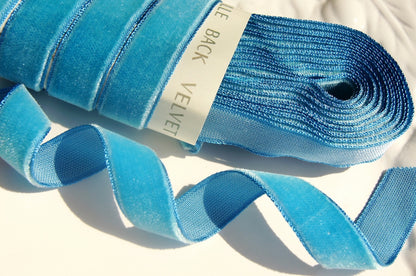5/8" French Velvet Ribbon Old Blue Velvet Ribbon Vintage from France 16mm