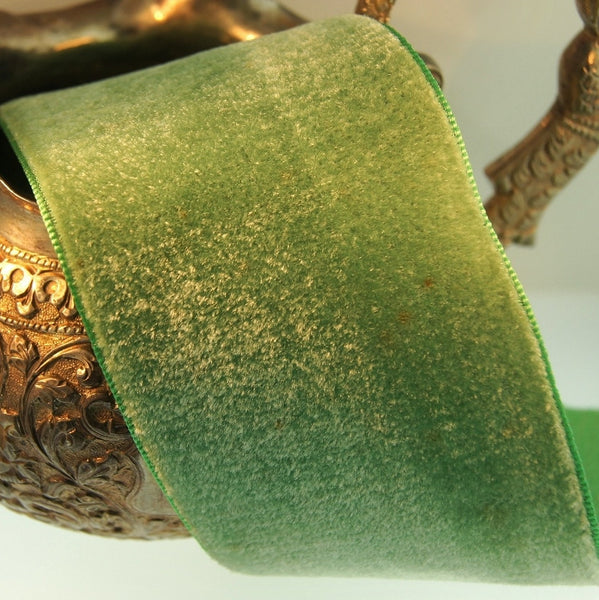 vintage rayon satin back velvet ribbon 1 moss green woven edge