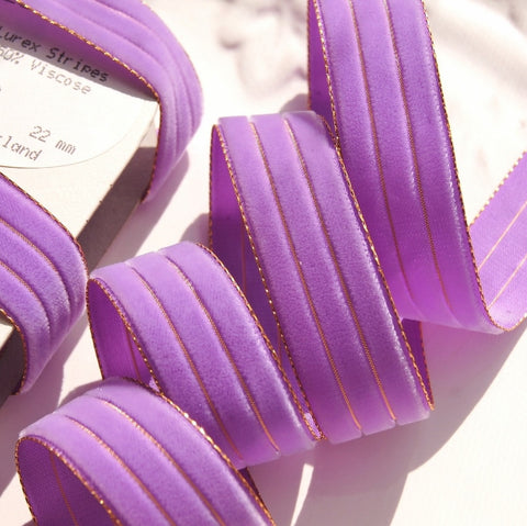 Metallic Gold Lavender Striped Velvet Ribbon