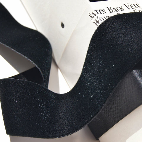 Black Satn Back Velvet Ribbon Vintage from Switzerland 36mm