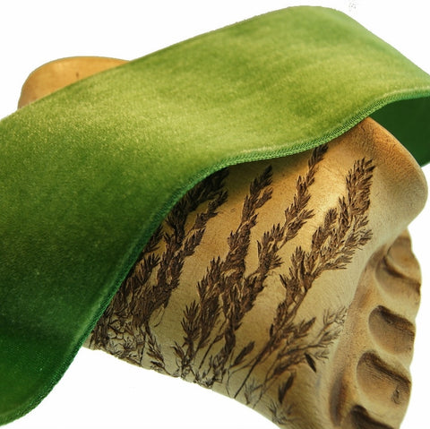 Green Leaf Velvet Ribbon Vintage from France 50mm