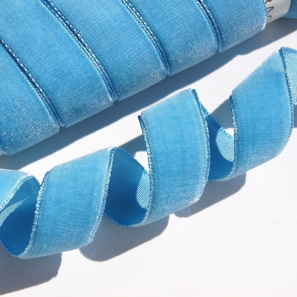 Blue Heaven Velvet Ribbon Vintage from France 16mm