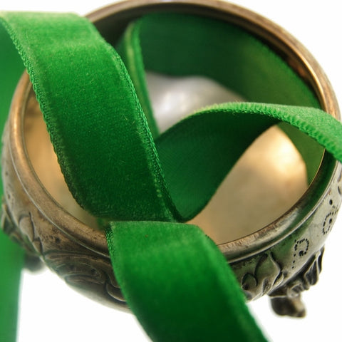 Christmas Green Velvet Ribbon Vintage from France 16mm