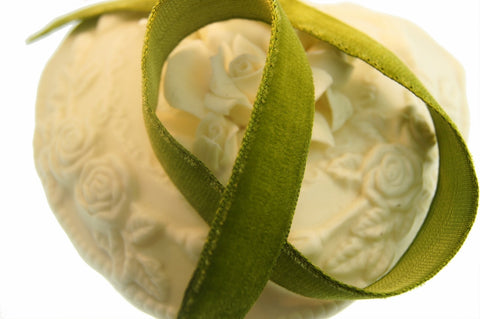 Olive Velvet Ribbon Vintage from France 16mm