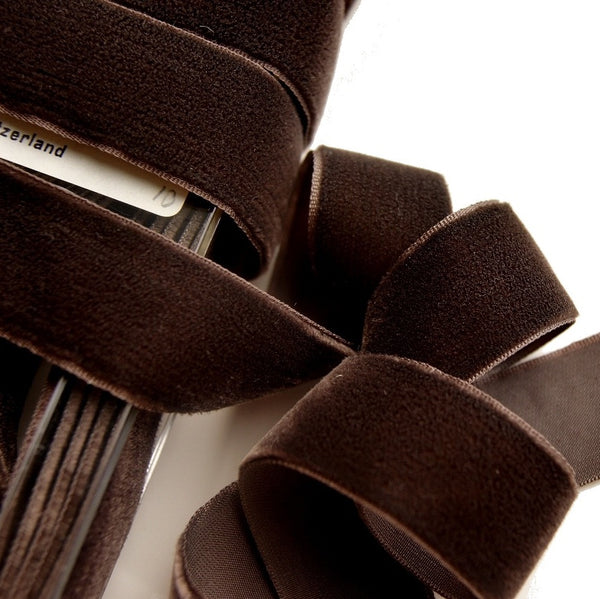 Autumn Brown Velvet Ribbon Vintage from Switzerland 23mm